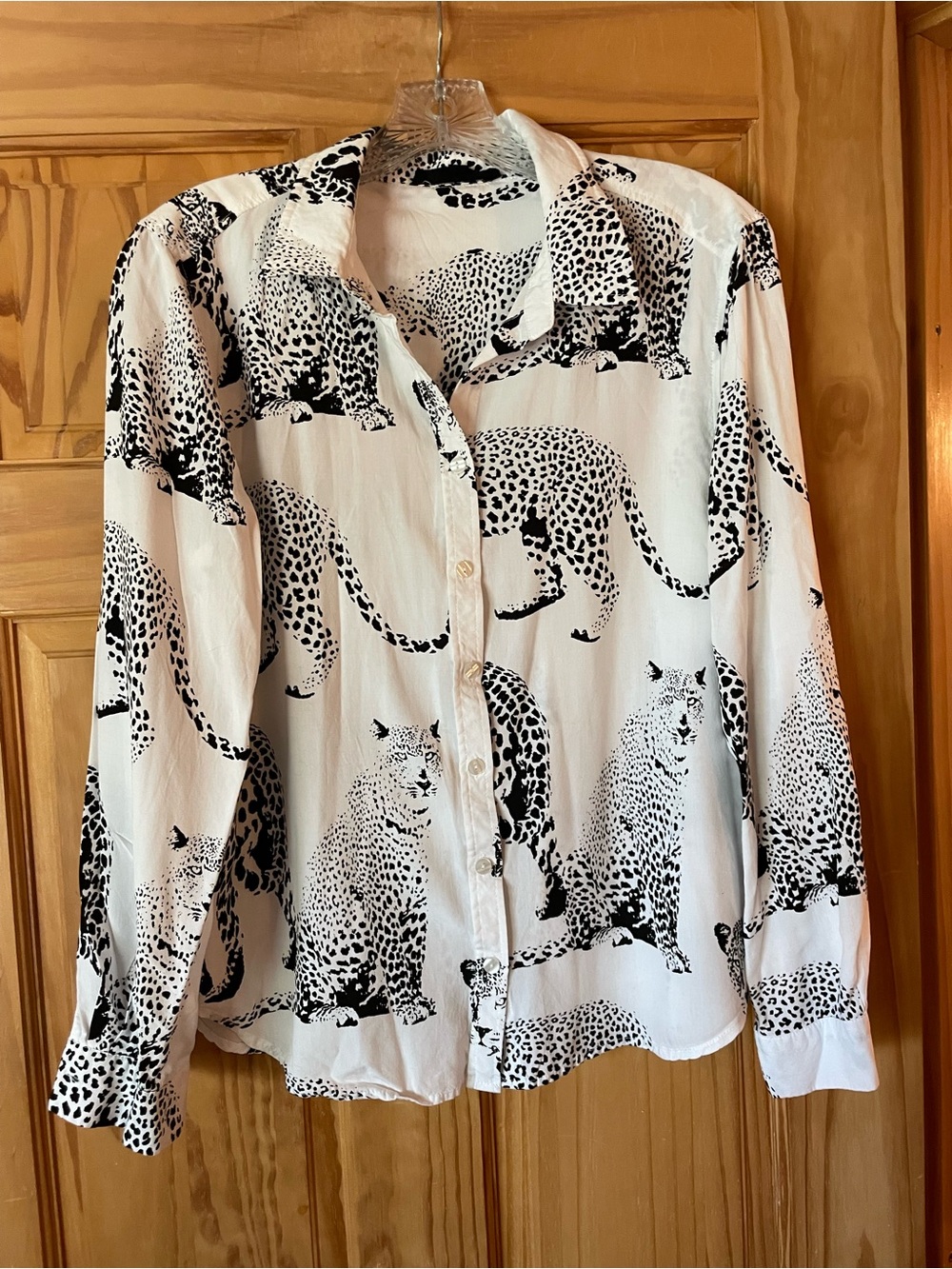 Jane and Delancey Black and White Leopard-Print Button-Down Shirt